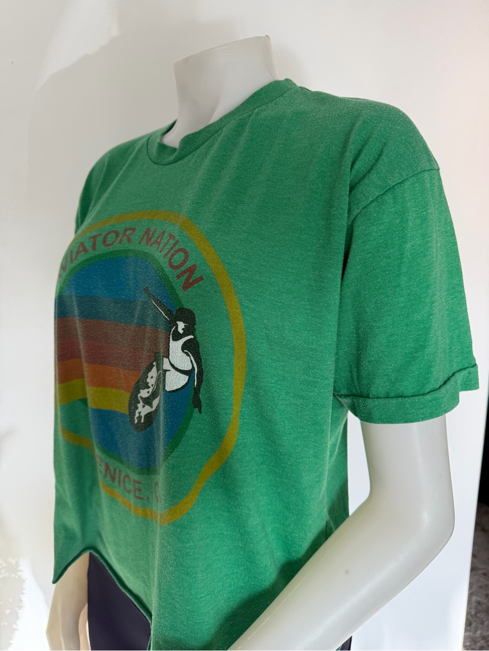 Aviator Nation Venice CA Graphic Green Cropped T-Shirt Tee Size Large L - Picture 2 of 7